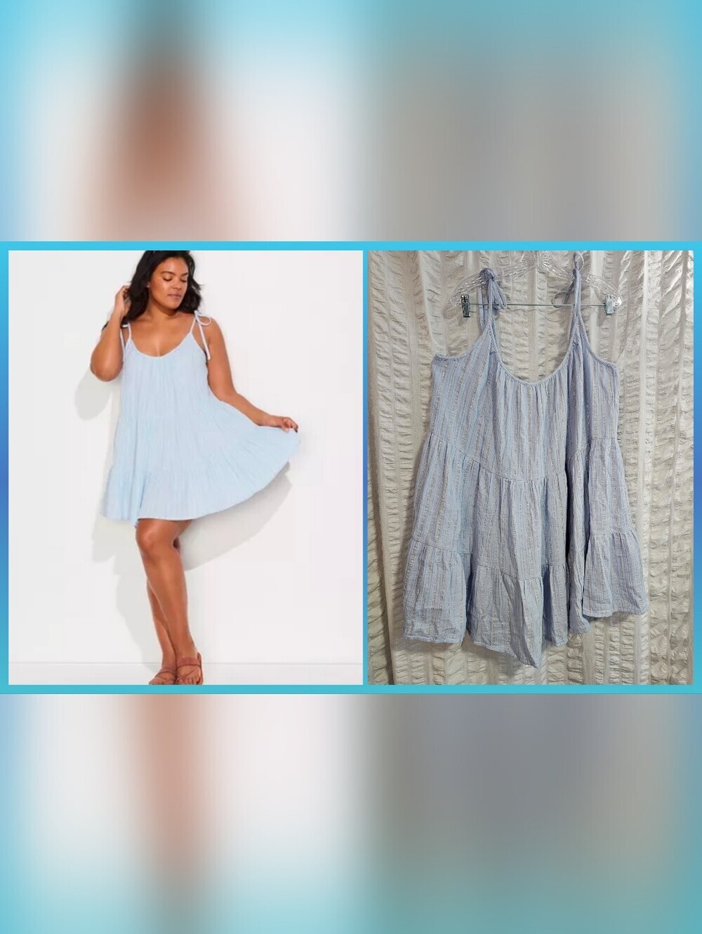 Lands' End Guazy Plus Size Oversized Metalic Stripes Tie-Shoulder Sundress